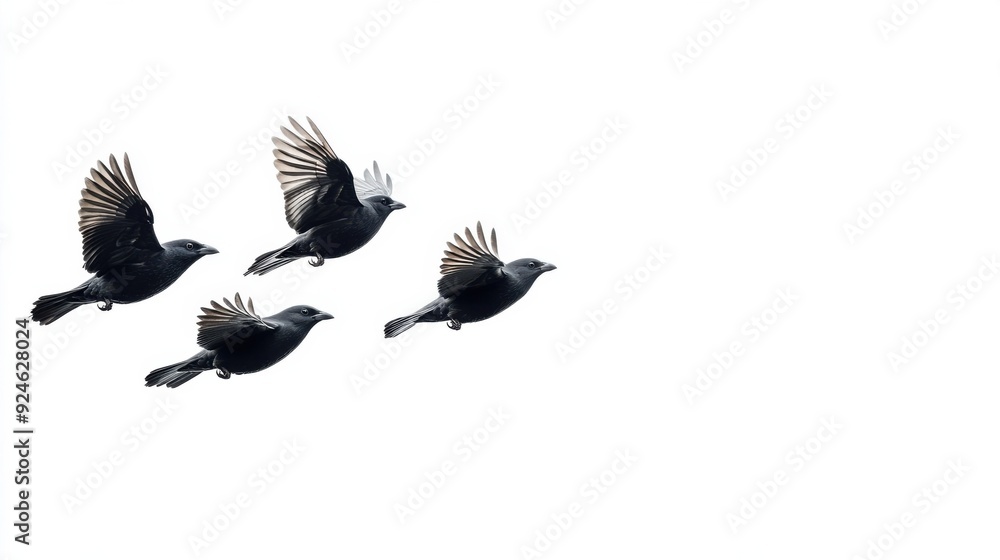 Obraz premium Black Birds in Flight Minimalist Elegance Against White