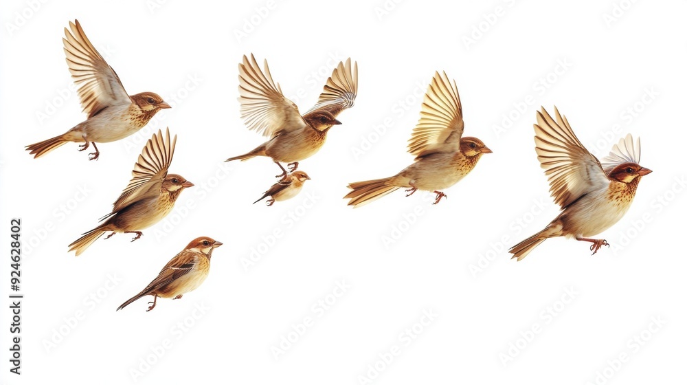 Fototapeta premium Birds in Motion Capturing Flight Dynamics on White Background