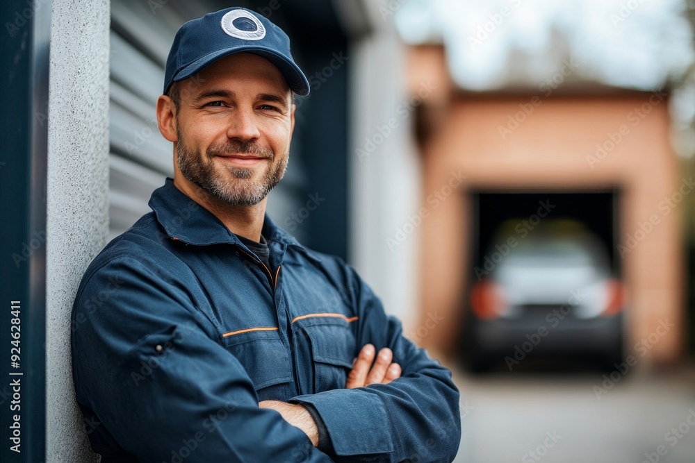 Garage Door Installation And Repair At Home. Contractor Man, Generative AI Garage Door Installation And Repair At Home. Contractor Man, Generative AI