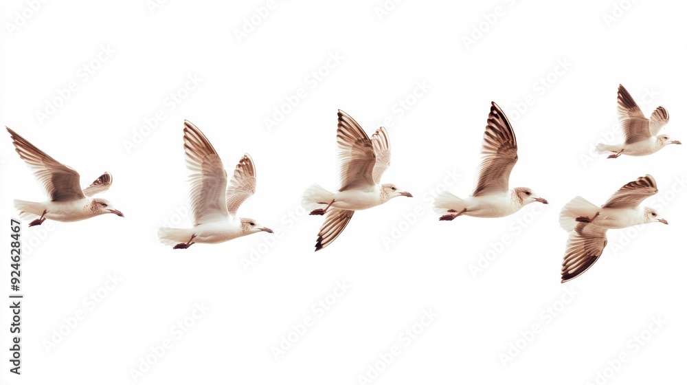 Fototapeta premium Soaring Seagulls Graceful Flight Against a Soft Sky
