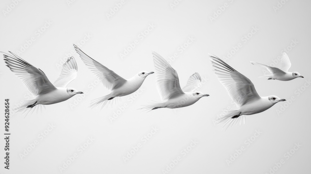 Obraz premium Elegant White Birds in Flight Against a Serene Background