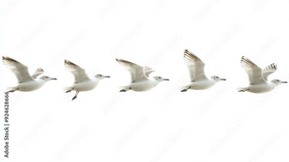 Fototapeta premium Sequence of Seagulls in Graceful Flight Across Sky