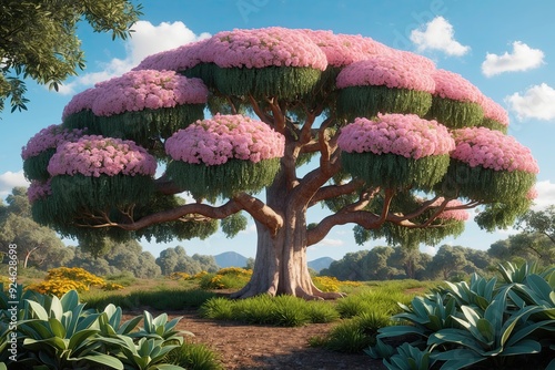 Stunning 3D Illustration of Elaeocarpus Eumundi Tree Blossoming in Natural Landscape photo