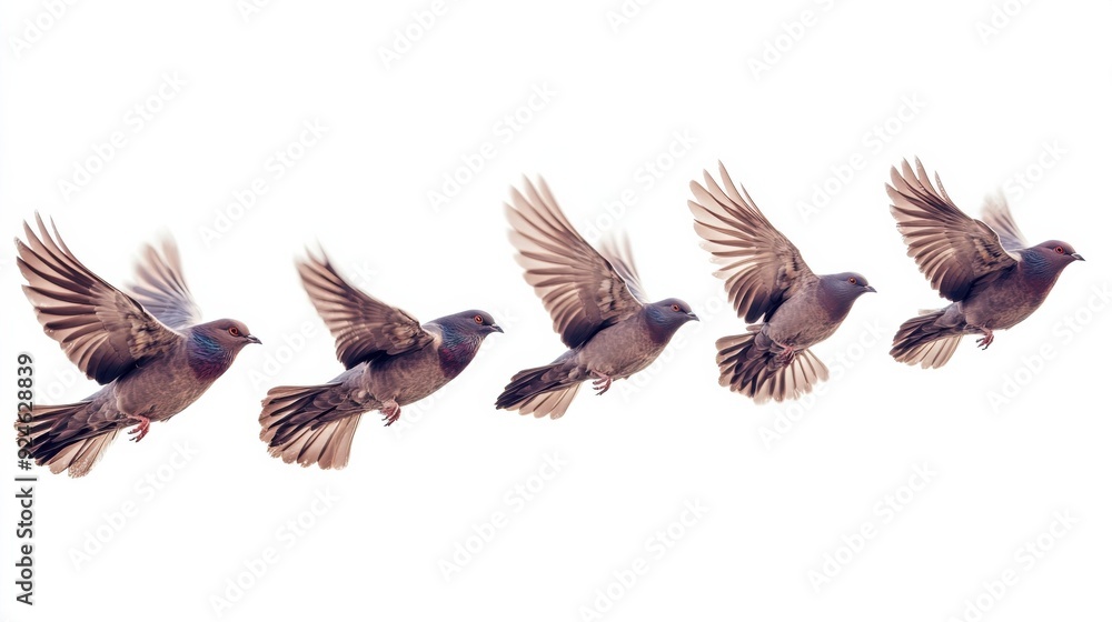 Fototapeta premium Pigeons in Flight Capturing Dynamic Wingbeats in Motion
