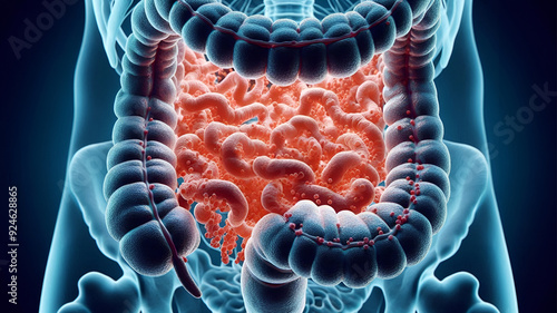 A highly detailed, beautifully created HD scene of the interior of the small intestine