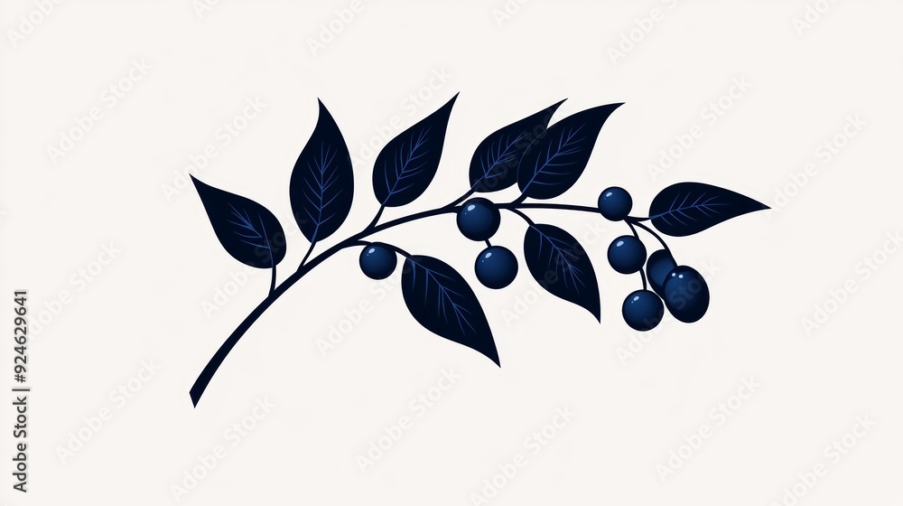 Fototapeta premium Stylized elderberry illustration, minimalist line art, hand-drawn with attention to detail, set against a white background