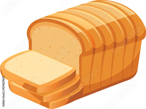 White bread loaf being sliced with slices isolated on white background