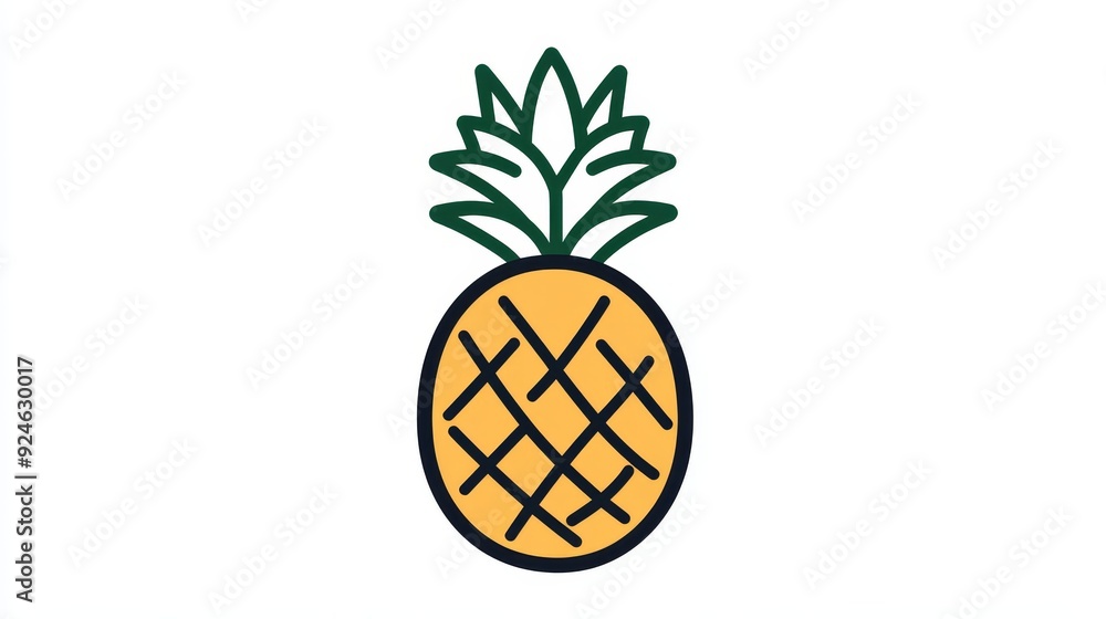 Minimalist outline of a pineapple, emphasizing clean and uncluttered lines, white background for a fresh, modern look