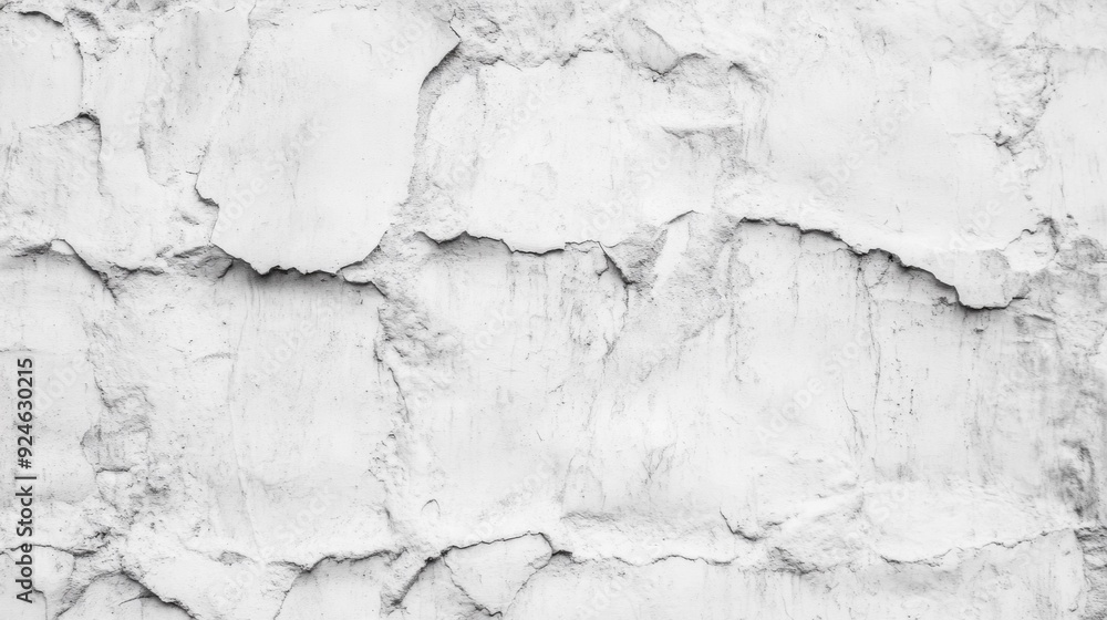 Weathered White Plaster Wall with Textured Cracks and Patches Weathered White Plaster Wall with Textured Cracks and Patches