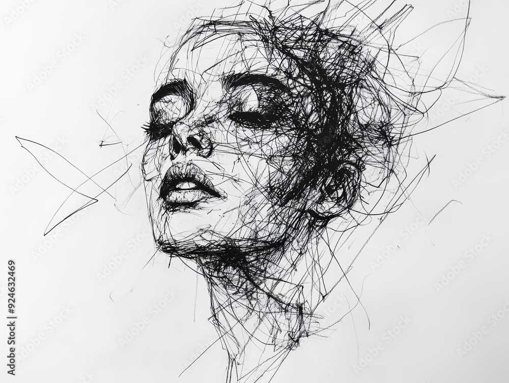 Expressive minimalist portrait photography capturing raw human emotion through sketchy lines Expressive minimalist portrait photography capturing raw human emotion through sketchy lines