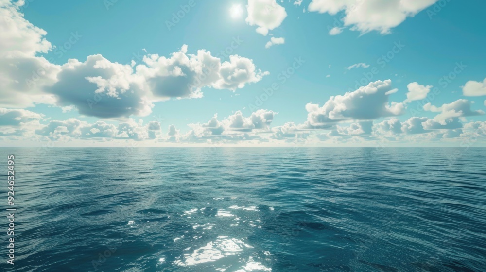 A serene scene of a large body of water with clouds in the background A serene scene of a large body of water with clouds in the background