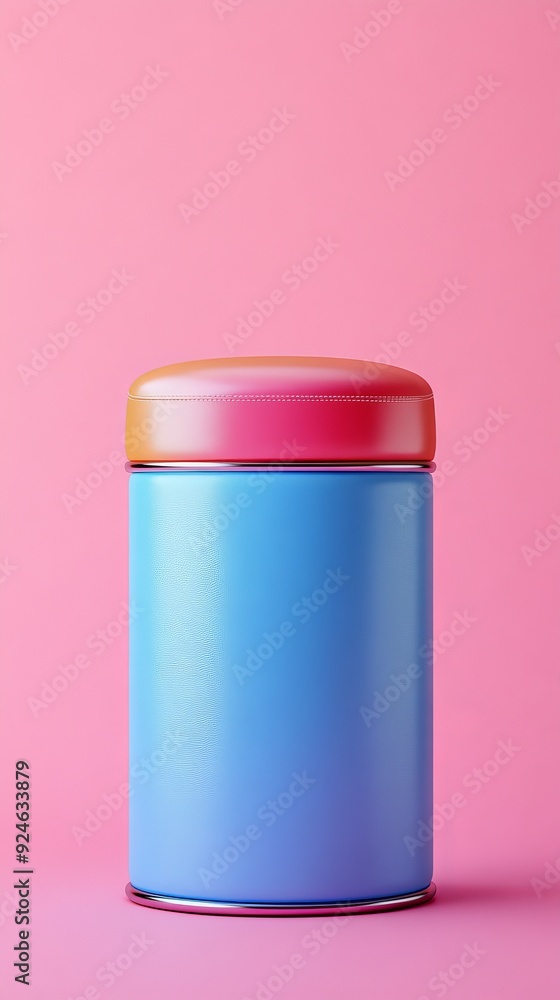 A blue and red container with a pink background A blue and red container with a pink background
