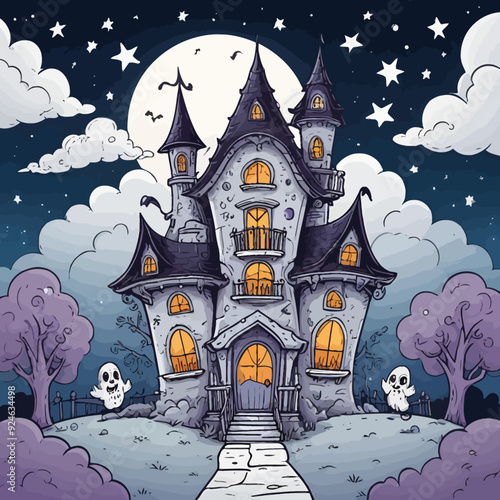 Halloween haunted house background illustration