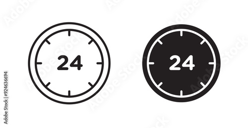 24 hours vector icon in solid and outline style