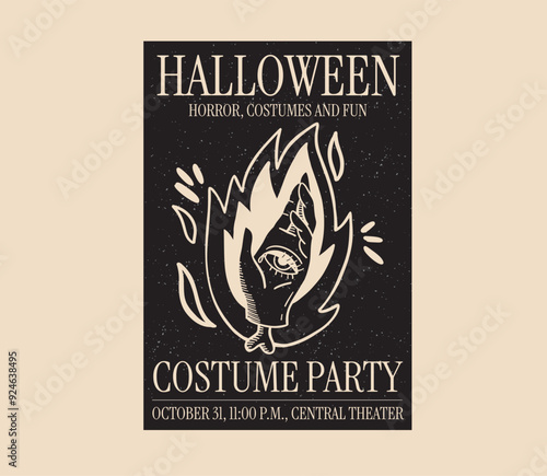 Black and beige old school style Halloween Party Poster