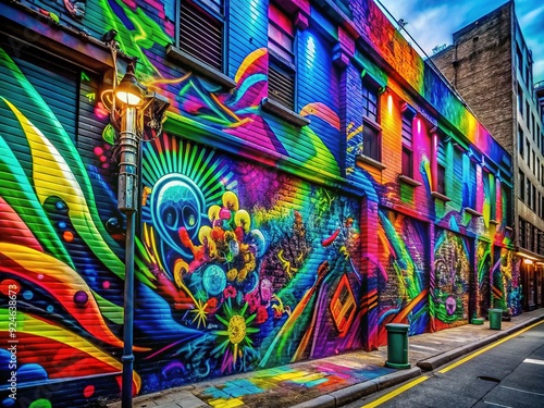 Neon Graffiti Timelapse: Fast-paced time-lapse capturing the evolution of vibrant street art in electric neon colors, conveying a sense of urban dynamism and energy.