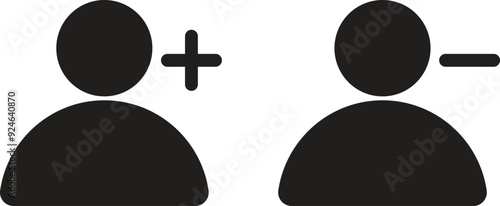 Add and delete friends icon set . People plus minus icons . Add and remove user icon .  Vector illustration