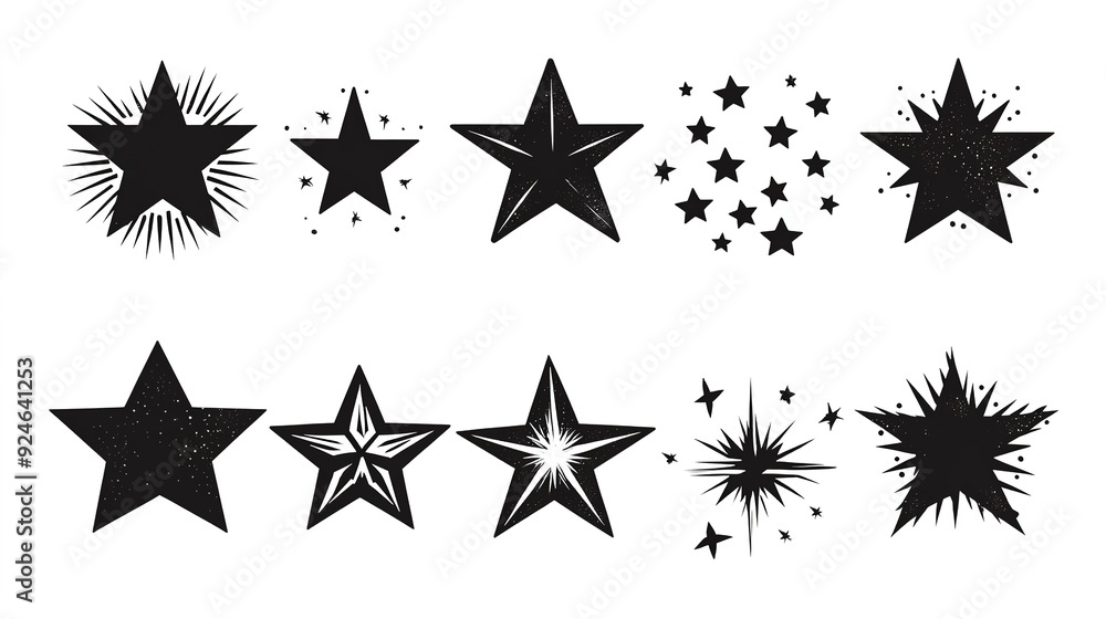 Twinkling Star Icons Set with Sparkles and Shining Burst, Smooth Silhouette Vector for Christmas, Isolated on White Background Twinkling Star Icons Set with Sparkles and Shining Burst, Smooth Silhouette Vector for Christmas, Isolated on White Background