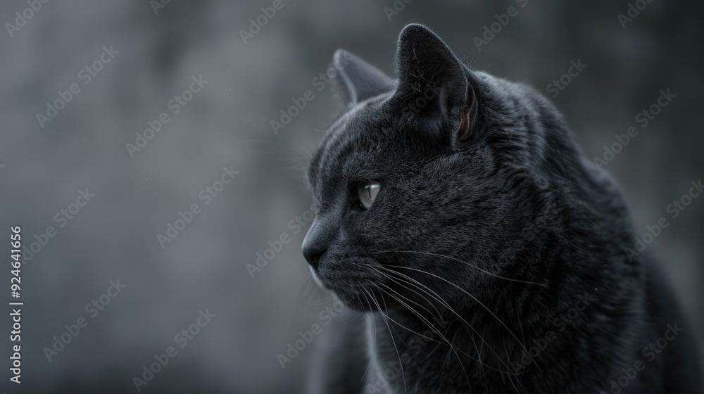 Close-up view of a black cat's face, showcasing its bright green eyes Close-up view of a black cat's face, showcasing its bright green eyes