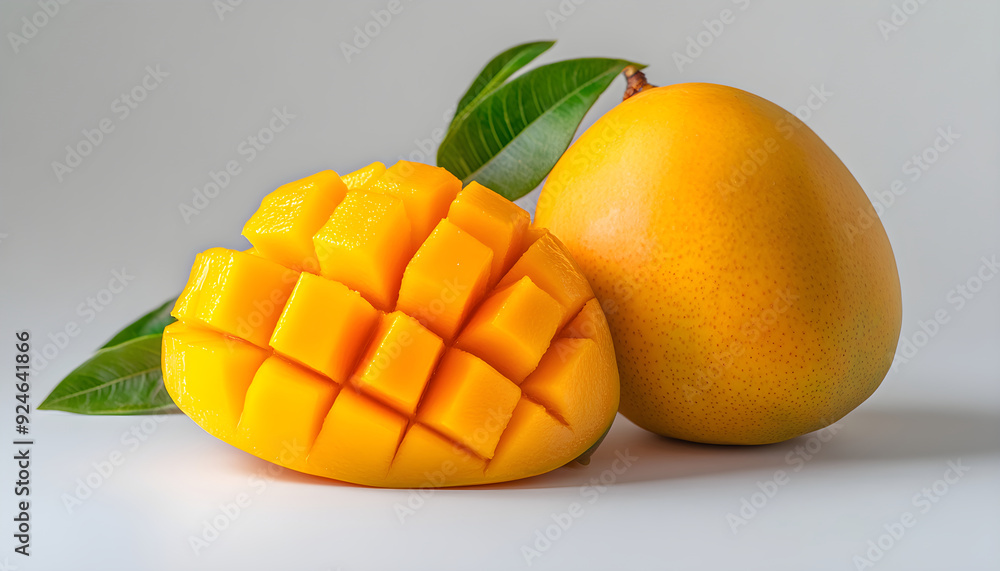 Whole delicious fresh mango with half of sliced sweet mango. Highly detailed with 8K resolution Whole delicious fresh mango with half of sliced sweet mango. Highly detailed with 8K resolution