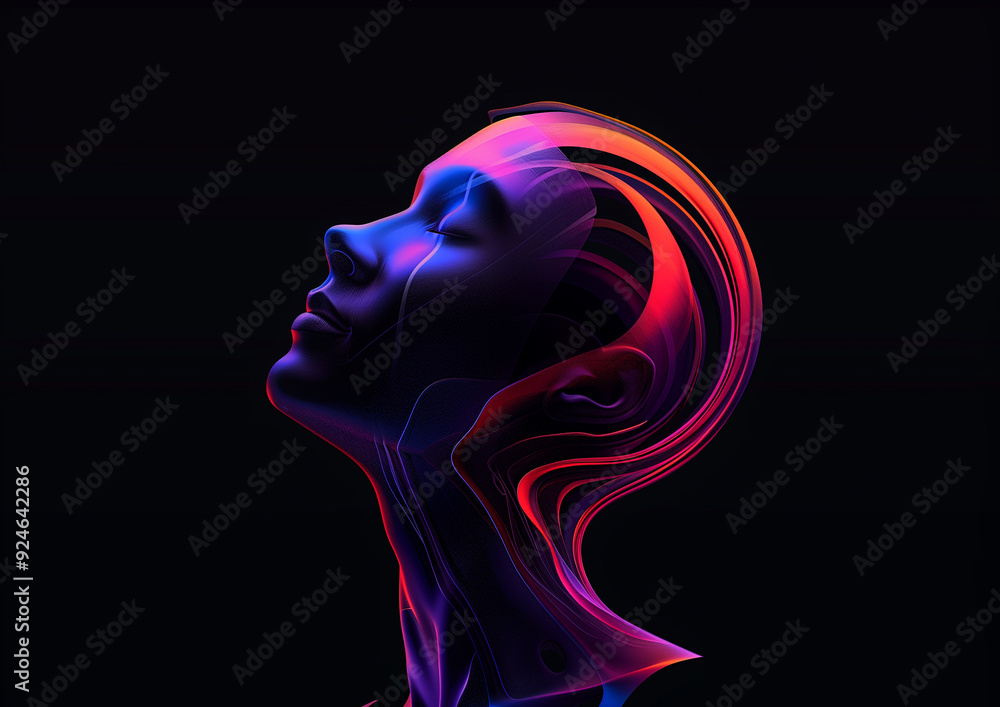 Abstract neon human profile with fluid light patterns Abstract neon human profile with fluid light patterns