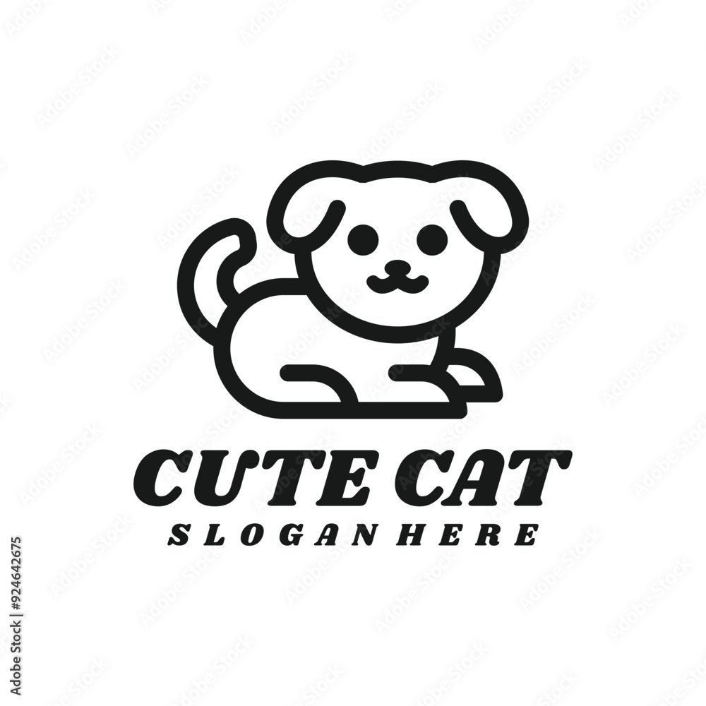 Vector cute cat line art logo Vector cute cat line art logo