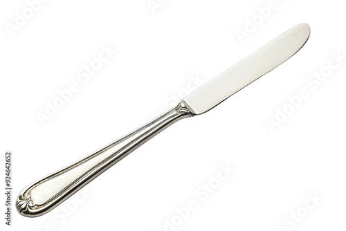 A shiny stainless steel knife with a sleek design, perfect for buttering bread or serving spreads at the dining table.