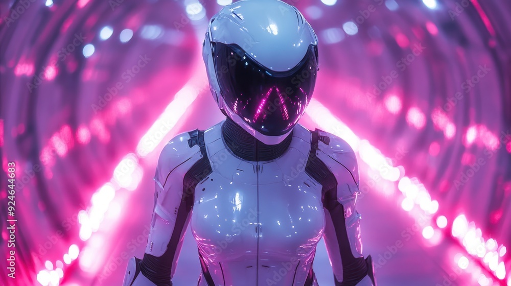 Futuristic Anime Warrior in Stylish Armor Striding Through High-Tech Corridor with Confidence and Intensity Futuristic Anime Warrior in Stylish Armor Striding Through High-Tech Corridor with Confidence and Intensity