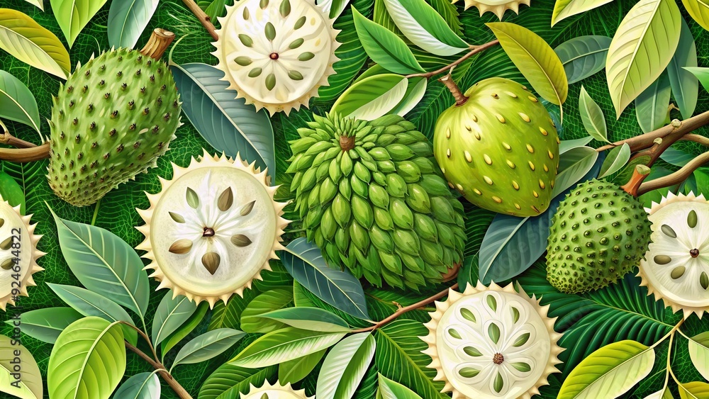 Organic Tapestry: Seamless blend of soursop and tree elements, forming a cohesive and harmonious composition. Organic Tapestry: Seamless blend of soursop and tree elements, forming a cohesive and harmonious composition.