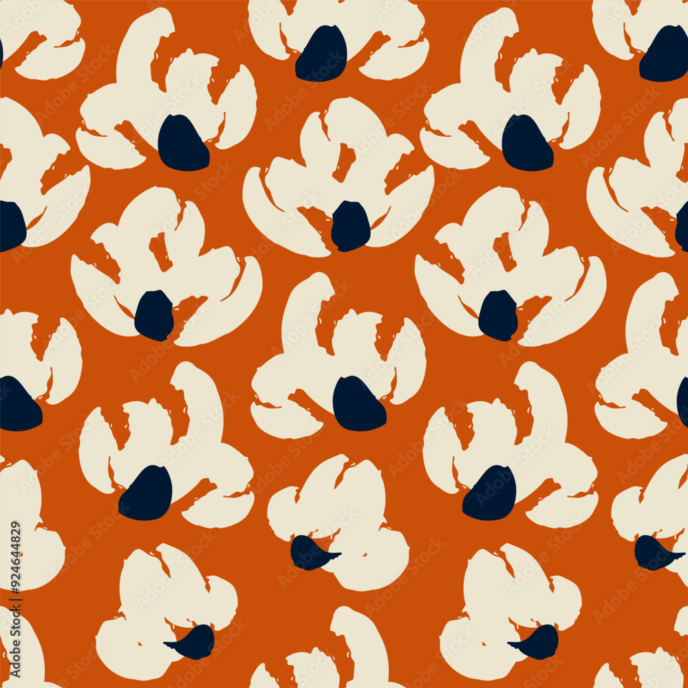 Orange seamless pattern with abstract white flowers. Vector square background, illustration, print, design. Japanese style Orange seamless pattern with abstract white flowers. Vector square background, illustration, print, design. Japanese style