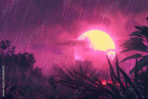 Soft and serene rainy day landscape with nature