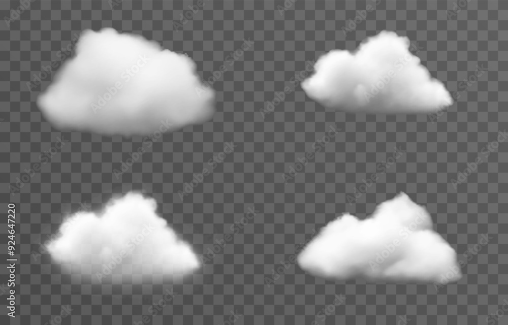 Set of vector clouds, fog or smoke on an isolated transparent background. Cloud, smoke, png. Set of vector clouds, fog or smoke on an isolated transparent background. Cloud, smoke, png.