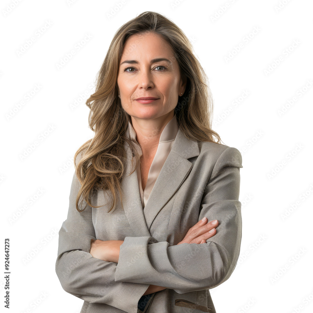 Confident Senior Female Executive in Gray Blazer Isolated on Transparent Background Confident Senior Female Executive in Gray Blazer Isolated on Transparent Background