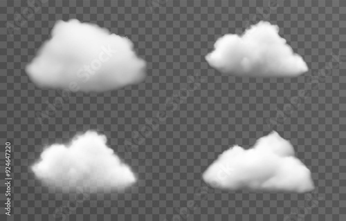 Set of vector clouds, fog or smoke on an isolated transparent background. Cloud, smoke, png.