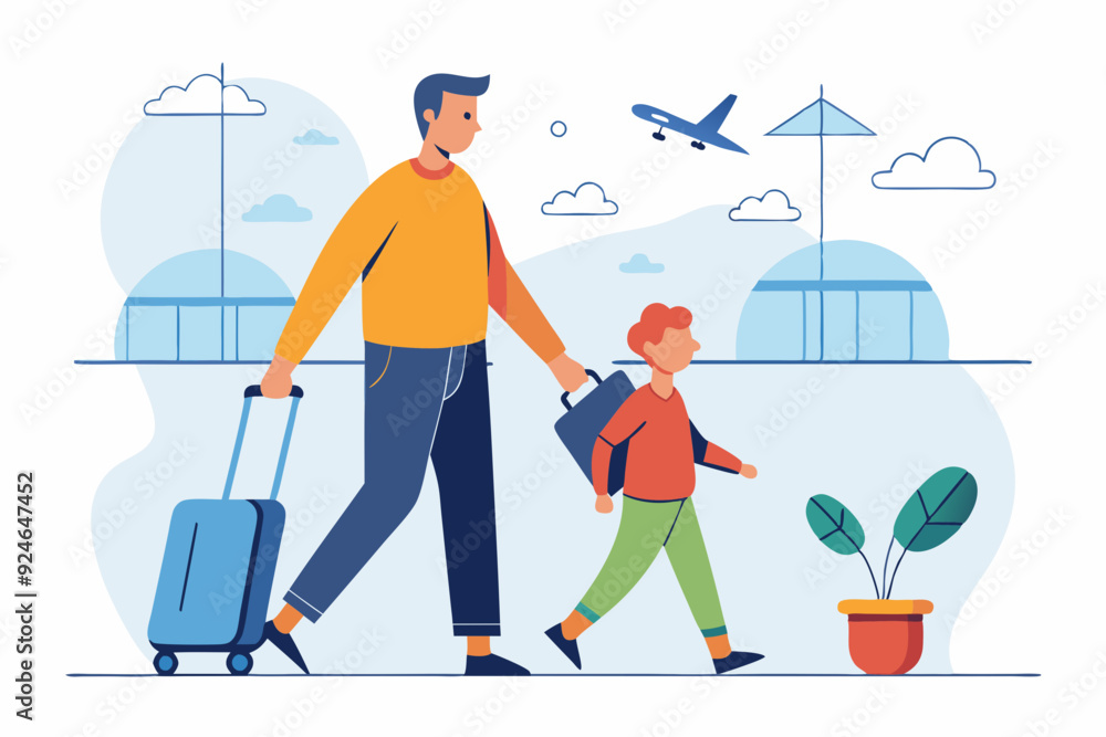 Father and Son Traveling at Airport Father and Son Traveling at Airport