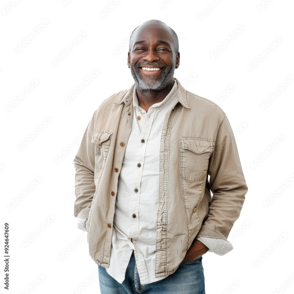 Mature African American Man Smiling Isolated on Transparent Background Mature African American Man Smiling Isolated on Transparent Background