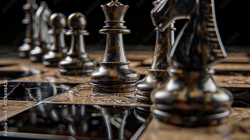 A close-up shot of chess pieces on a wooden chess board A close-up shot of chess pieces on a wooden chess board