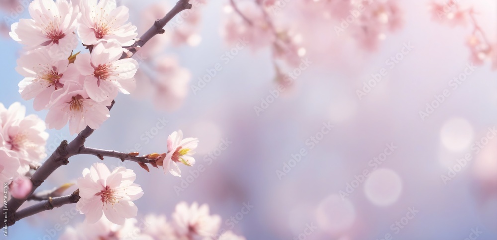 Sakura. Branches with pink flowers on a plain background for publications. Banner Sakura. Branches with pink flowers on a plain background for publications. Banner