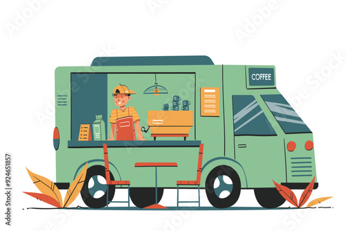 Coffee Truck With Barista Illustration