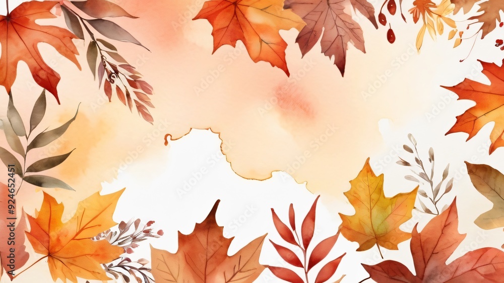 watercolor background of Autumn leaves glowing in the sun among forest trees in a vibrant fall scene watercolor background of Autumn leaves glowing in the sun among forest trees in a vibrant fall scene