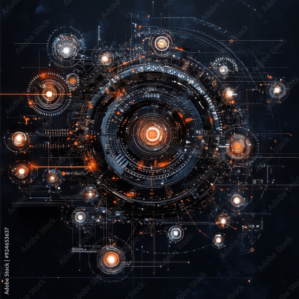 Fototapeta premium Futuristic AI Algorithm Conceptualized with Interconnected Gears and Circuits
