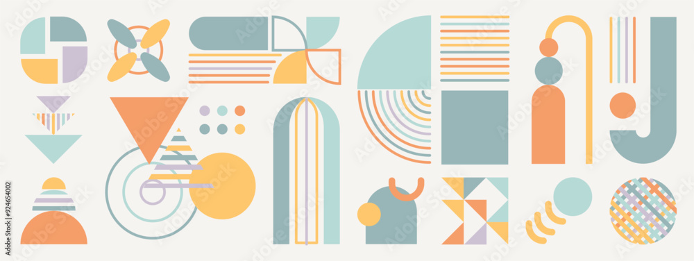 Set of geometric pattern element in mid-century style. Retro abstract collection of vibrant colorful sparkle shape, line. Modern trendy design for cover, business card, poster, wall art. Set of geometric pattern element in mid-century style. Retro abstract collection of vibrant colorful sparkle shape, line. Modern trendy design for cover, business card, poster, wall art.