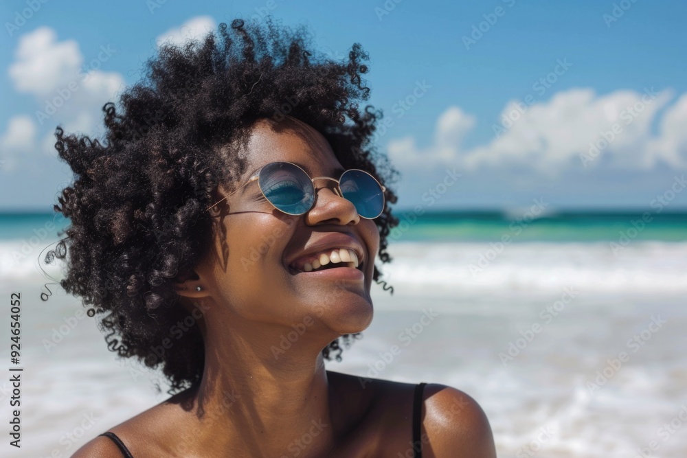 Vacation Black. Happy Black Woman Enjoying Leisure Time on the Beach Vacation Black. Happy Black Woman Enjoying Leisure Time on the Beach