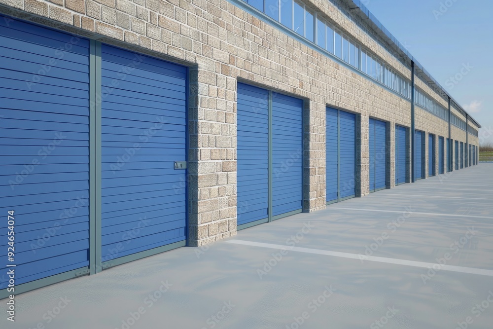 Storage Doors. Industrial Warehouse with Blue Metal Doors - 3D Rendering Storage Doors. Industrial Warehouse with Blue Metal Doors - 3D Rendering