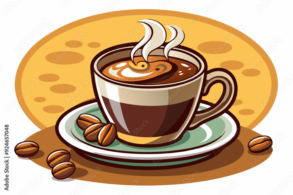 Obraz premium A Steaming Cup of Coffee with Coffee Beans on a Saucer