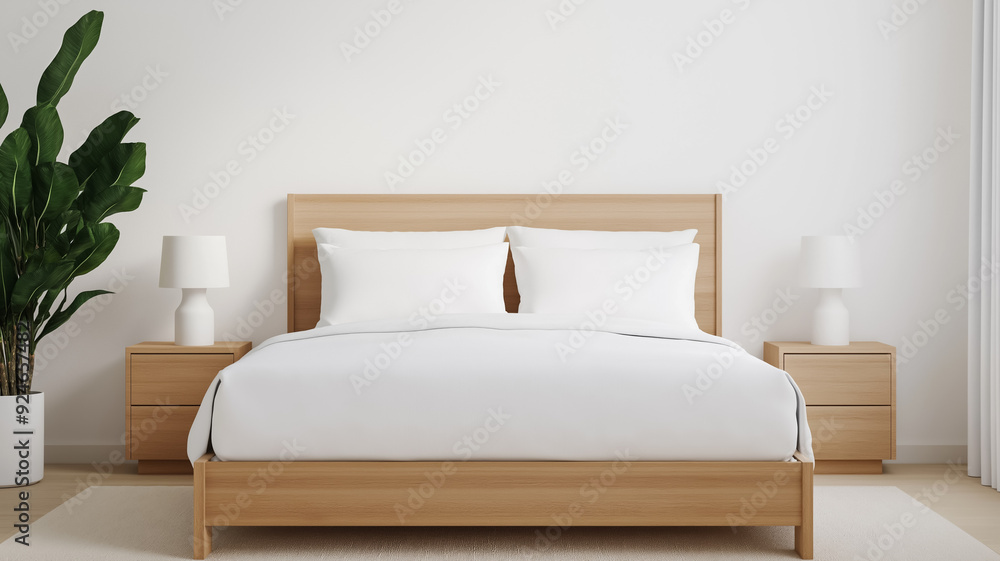 A Scandinavian bedroom with a simple wooden bed crisp white linens and cozy textiles creating a serene and inviting space A Scandinavian bedroom with a simple wooden bed crisp white linens and cozy textiles creating a serene and inviting space