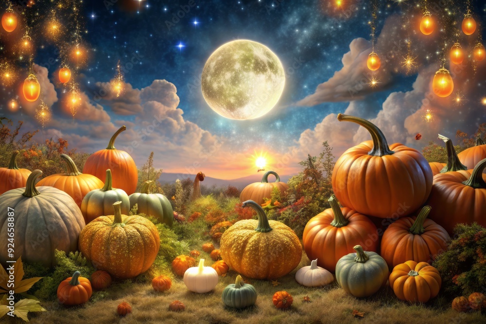Harvest Moon Magic: Etheral moonlight, whimsical pumpkins, twinkling stars, sense of wonder and enchantment Harvest Moon Magic: Etheral moonlight, whimsical pumpkins, twinkling stars, sense of wonder and enchantment