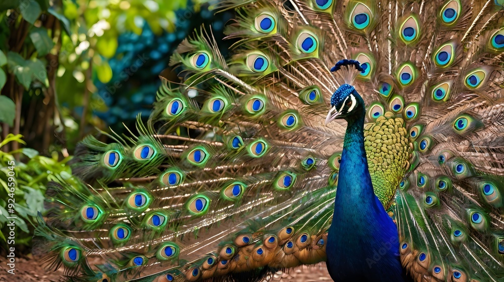 Obraz premium Peacock Displaying Feathers