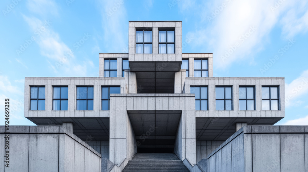 Fototapeta premium A brutalist government building its fortress like appearance emphasized by massive concrete walls and small recessed windows 