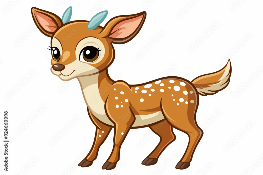 Fototapeta premium Cartoon Illustration of a Spotted Fawn with Blue Antlers
